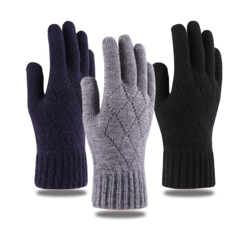 Gloves Men's Autumn and Winter Warm Cycling Thickened Knitted Wool Cold-proof Outdoor Riding Velvet Gloves