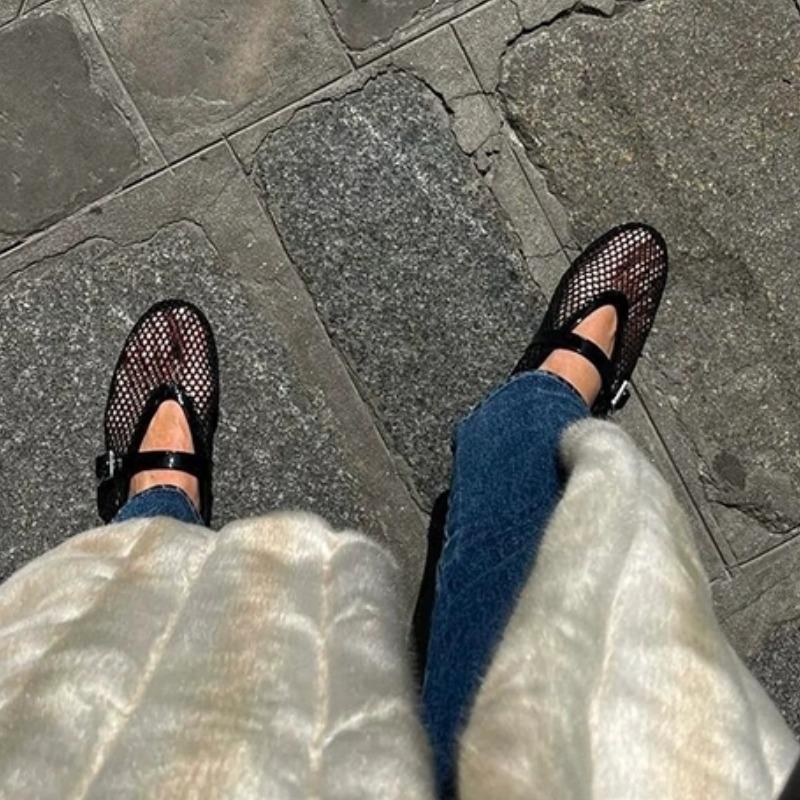 Новые летние женские сетчатые балетки на плоской подошве, женские большие круглые носы, дышащие и удобные женские модные сандалии