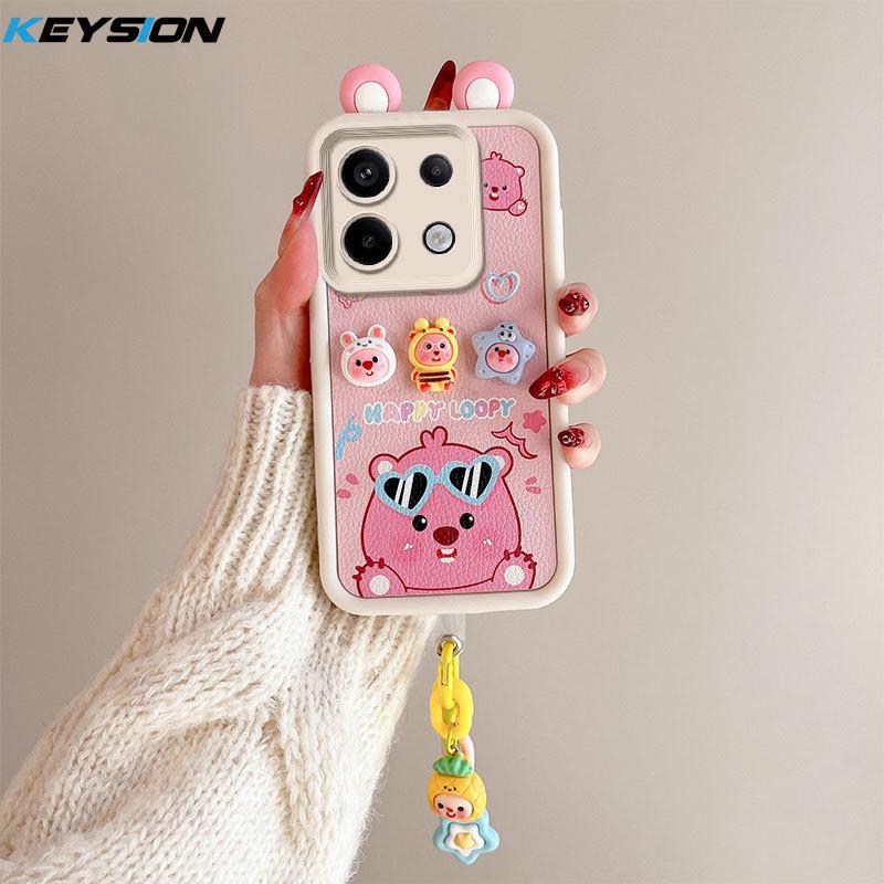 KEYSION Милый чехол с 3D-мультяшным рисунком для Redmi Note 13 Pro 5G с браслетом, силиконовый противоударный чехол для телефона Xiaomi POCO X6