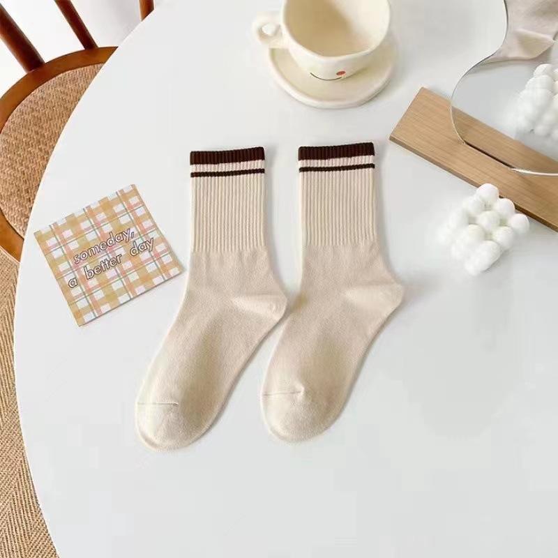 Женские хлопковые спортивные носки до середины икры с полосками Майярда, простые, высокоэластичные, повседневные, для девочек, удобные и дышащие женские носки
