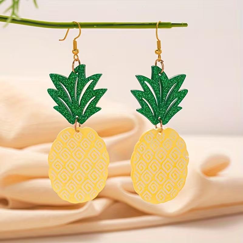 Pineapple design spiral pattern earrings flat acrylic European and American design sense small fresh fruit pineapple earrings