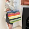 Повседневная пляжная сумка с полосатым переплетением Большая вместимость Пляжная сумка в ленивом стиле Радуга в стиле бохо Полая сумка-тоут в уличном стиле