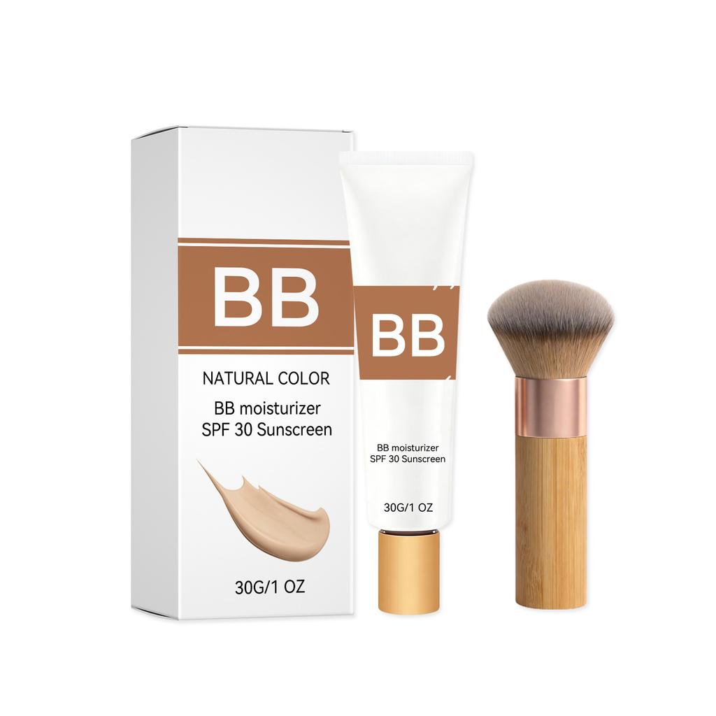 BB-крем с SPF 30: Увлажняющий тонирующий крем для лица с кистью для ровного тона кожи и естественного финиша, 30 г