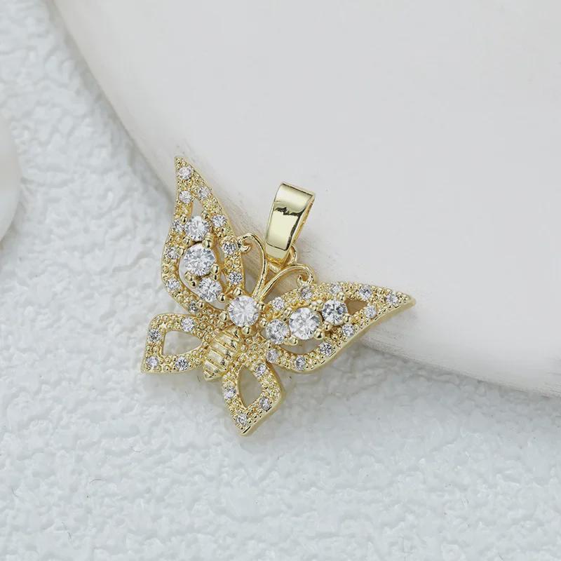 Подвеска-бабочка из позолоченной меди с цирконием для самостоятельного изготовления украшений