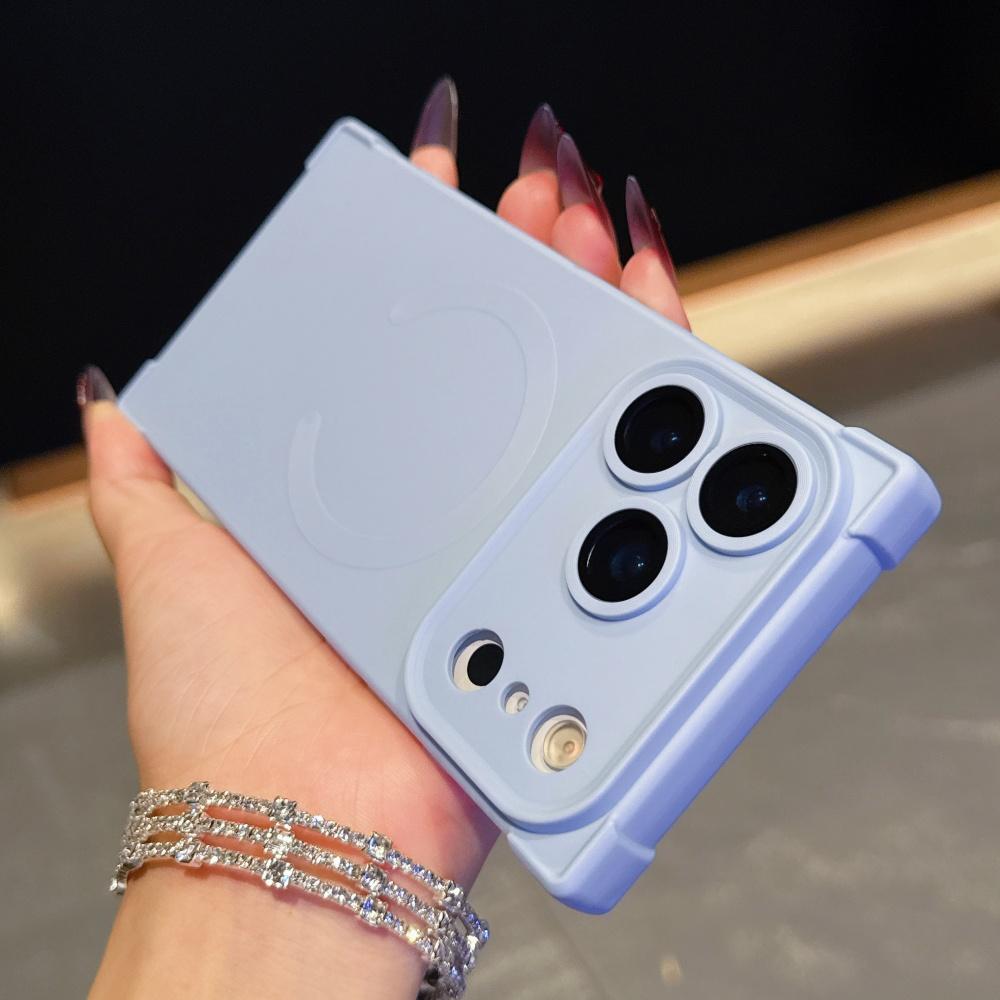 Fashion Right Angled Square Silicone Magnetic Phone Case For iPhone 17 Air 16 15 14 13 Plus Pro Max For Magsafe Frosted Cover