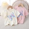 Летняя тонкая футболка с короткими рукавами для девочек, средний размер, детская летняя одежда, топ из чистого хлопка с короткими рукавами
