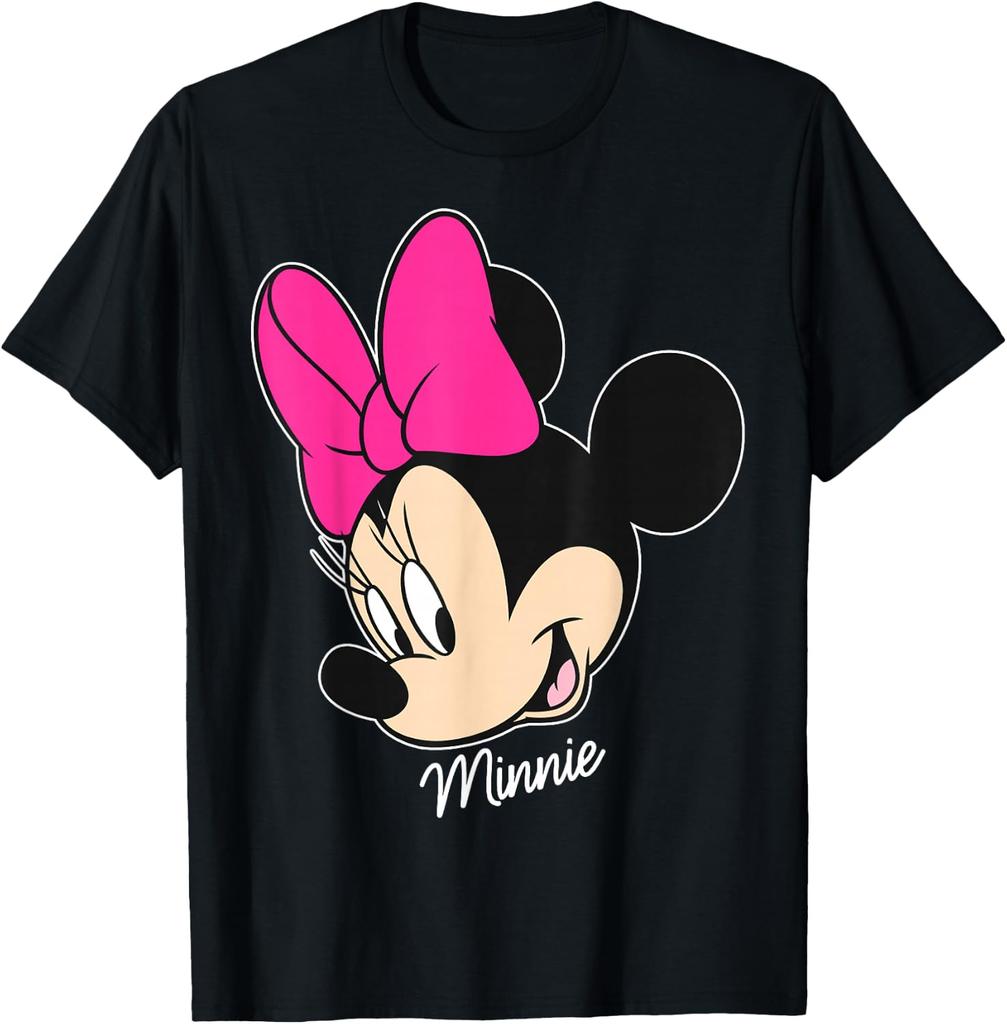 Fashion Mickey And Friends Minnie Mouse Big Face T-Shirt, Black, S-4XL Unisex