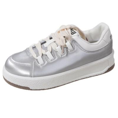 Модная весенняя мода Дышащий сатин Повседневные розовые кроссовки 2025 Новый стиль Женские вулканизированные с круглым носком Толстая подошва На шнуровке Плоская обувь