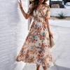 Yousheng Women's Boho Summer Maxi Dress Deep V-Neck Ruffled Short Sleeve Chiffon Beach Sundress Casual Floral Print Long Dresses