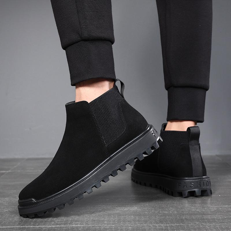 Модные мужские ботинки осень-зима в английском стиле, черные повседневные туфли, ковбойские ботинки челси на платформе, классные ботинки из коровьей замши, кожаные ботинки по щиколотку, hombre