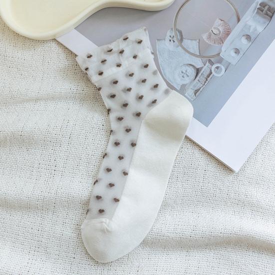 Women's Mesh Sheer Socks Heart Print Ruffle Ankle Socks Summer Ultra Thin Cool See Through Lace Socks