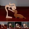 Ручная Резьба по Дереву Фигурка Человека и Собаки Ручная Работа Деревянные Мужчина Женщина Щенячья Статуэтка для Офиса Домашнего Декора Декоративная Скульптура для Любителей Собак