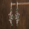 Charm Flower Earrings Vintage Copper Color Green Stone Drop Earrings for Women Jewelry