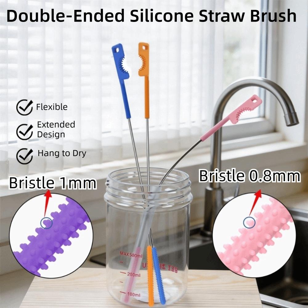Dual-head Design Silicone Straw Brush Bendable Bottle Brush Extra Long Brush Pacifier