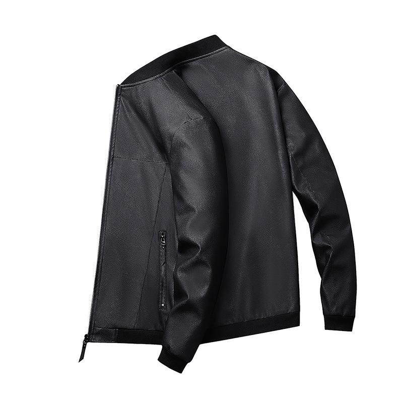 Youth Baseball Collar Short Jacket, Fashionable, Handsome and Casual, Thin Velvet Stand Collar Leather Jacket for Men
