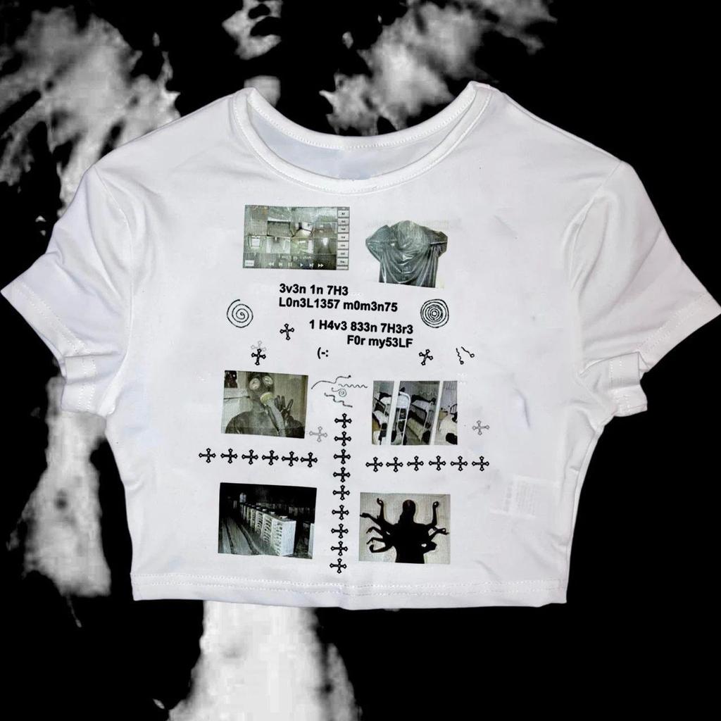 Винтажная готическая футболка Y2K с круглым вырезом для мужчин и женщин: Ретро Свободный Крой с Европейским и Американским Готическим Принтом