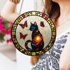 Cat Butterfly Suncatcher Hanging Decoration Indoor Outdoor Home Garden Wall Window Hanging Stained Glass Acrylic Ornament Pendant Pet Lovers Gifts
