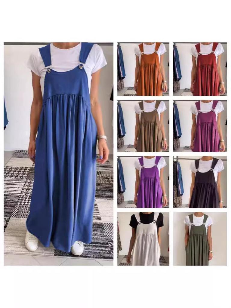 Летнее женское длинное платье-камисоль из хлопка и льна 2025