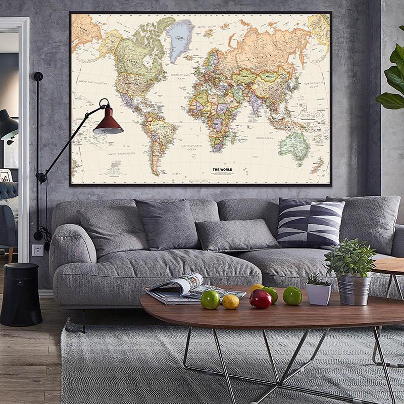 The World Political Map Retro Non-woven Canvas Painting Wall Art Poster Classroom Home Decor Children School Supplies