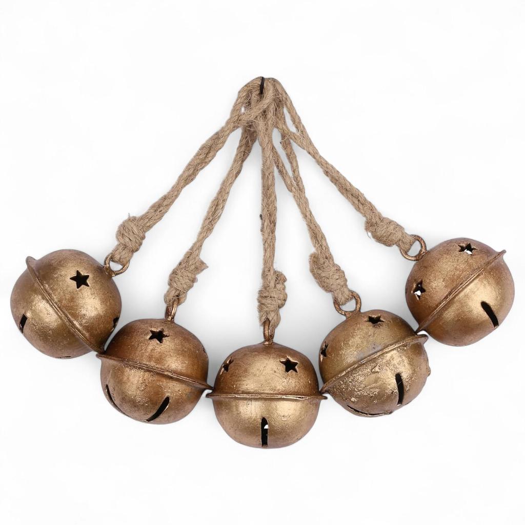 5-Piece Rustic Christmas Bell Set for DIY Holiday Decor, Vintage Sleigh and Witch Bells for Garden, Porch, and Tree Ornaments
