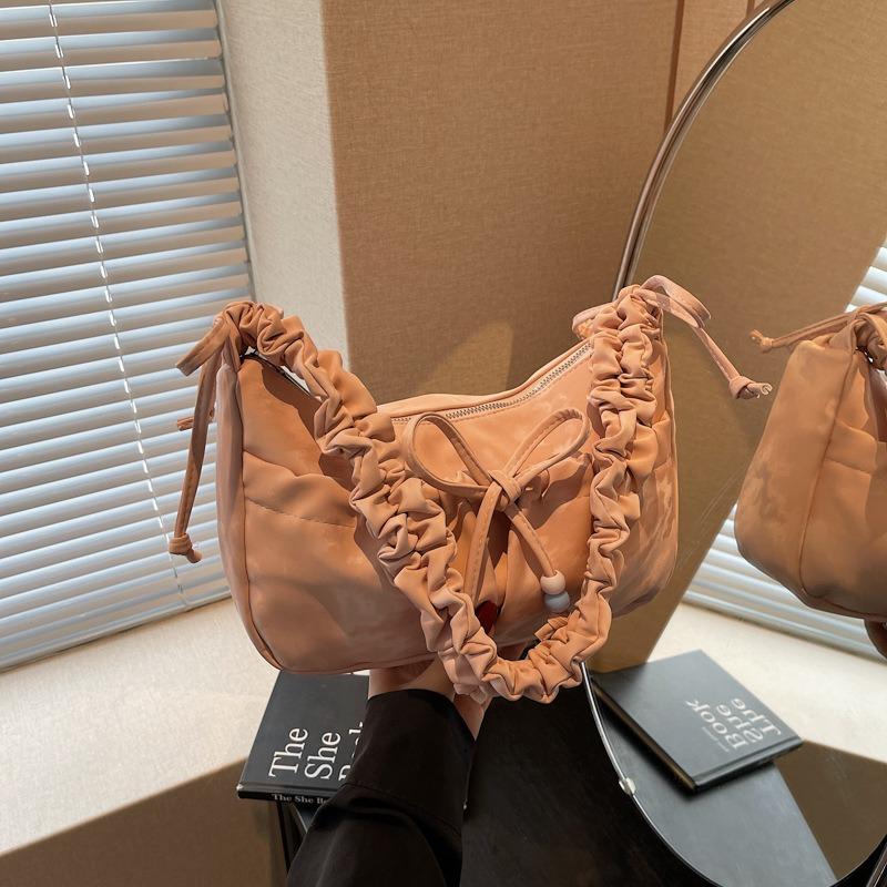 Сумка большой вместимости женская летняя новая нишевая сумка-мессенджер через плечо с бантом, плиссированная сумка-пельмень