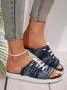 Fashion Women Slippers Canvas  Lace-up  Open-toed New Flat-Bottom  Casual Women Fashion Denim Beach Shoes Sandalias Mujer