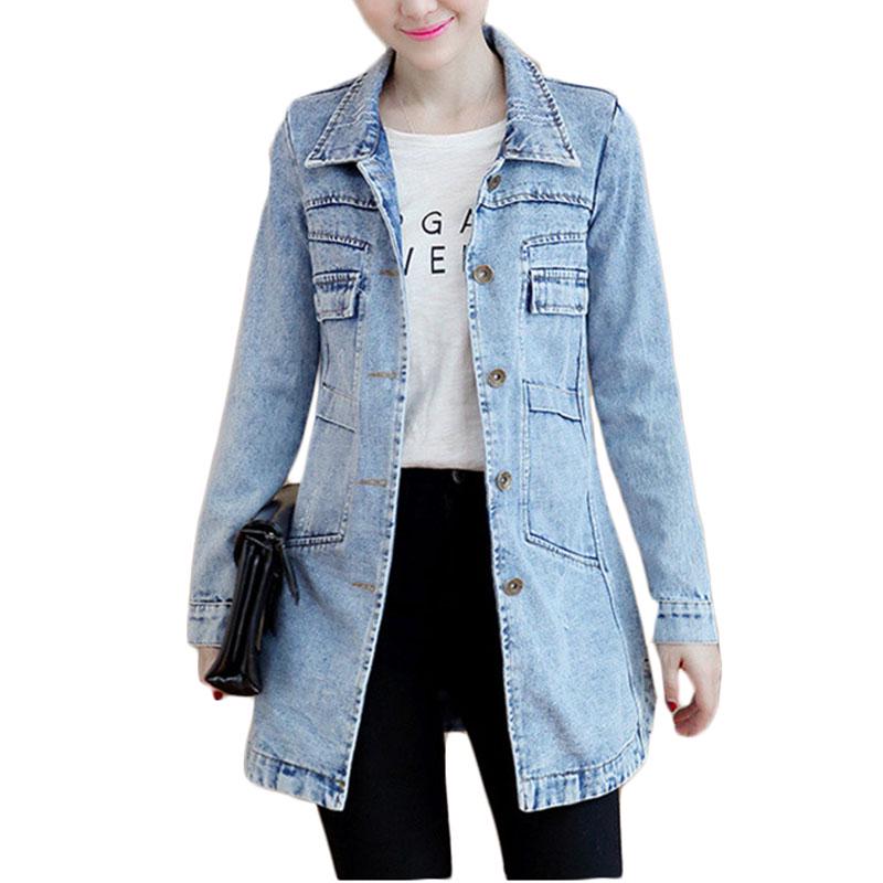 Women's Spring and Fall Single-breasted Medium-length Denim Jacket Slim Plus Size Denim Jacket