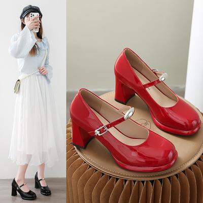 Свадебные туфли Мэри Джейн на высоком каблуке женские весенние новые туфли на толстом каблуке с квадратным носком женские туфли с открытым вырезом маленькие кожаные туфли