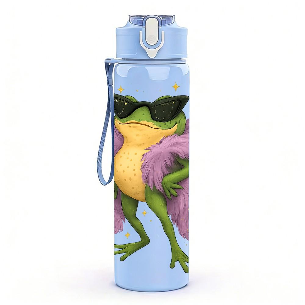 1PC Flamingo Suit Frog Cartoon 750ml Color Plastic Sports Water Bottle Leakproof Flip Straw Lid Suitable for Sports Office Home Use