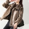 Thickened Suede Jacket for Women In Winter New Fashionable and Warm Cotton Jacket Lambskin and Fur Integrated Design with A Sense of Motorcycle Wear