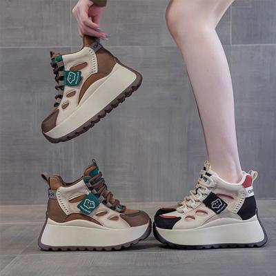 Повседневные спортивные кроссовки с высоким верхом для женской осени и зимы, новые, на толстой подошве, увеличивающие рост, с небольшой цветовой гаммой, из бархата, утепленные, кроссовки папы