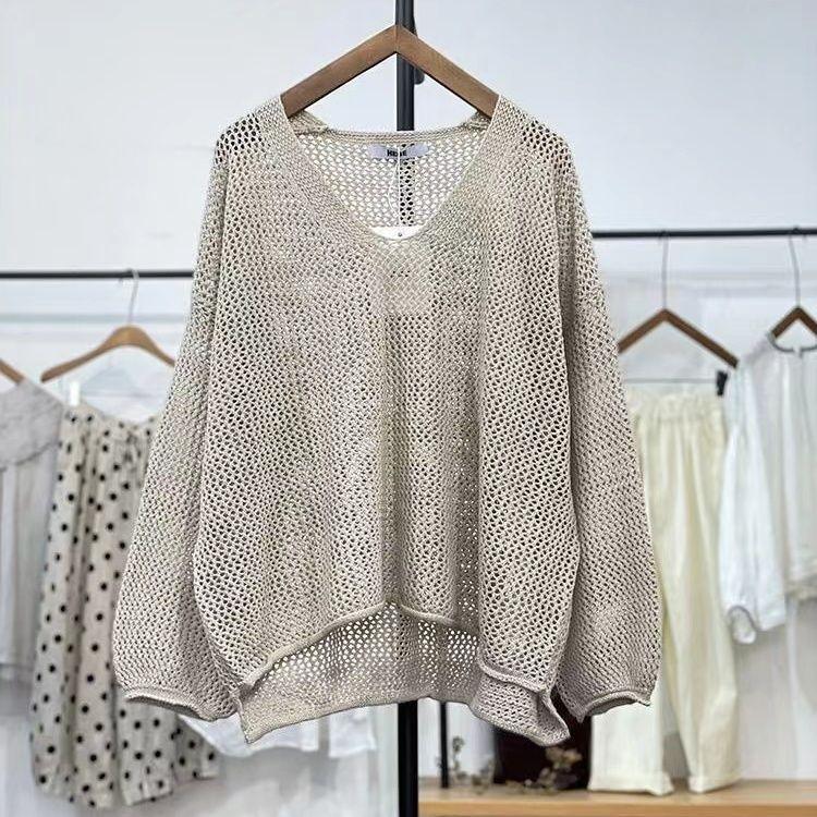 Летняя модная ажурная трикотажная рубашка, универсальная толстовка с капюшоном и V-образным вырезом, ленивый стиль, толстовка с капюшоном