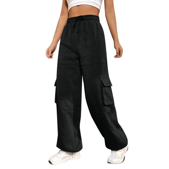 Брюки карго эластичные с высокой талией регулируемым шнурком длинные