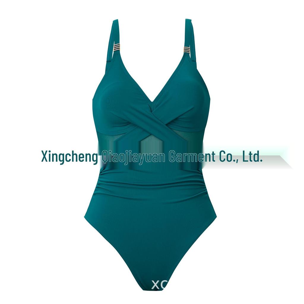 2025 Европейско-американский женский слитный купальник бикини из однотонной сетки