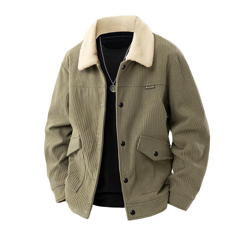 Мужская зимняя вельветовая куртка, на бархатной подкладке, с лацканами, модного свободного кроя, повседневного универсального дизайна