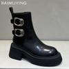 Кожаные массивные женские ботильоны на платформе, дизайнерские туфли на среднем каблуке, тренд 2025 года, зимние новые туфли-лодочки в готическом стиле для мотоциклистов, Botas De Mujer