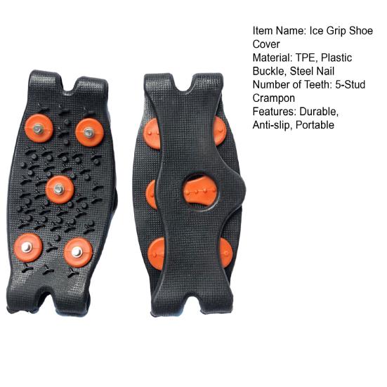 1 Pair Ice Grips 5-Stud Snow Gripper Over Shoe Boot Traction Cleat Anti-slip