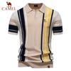 Camel 2025 Summer Embroidery New Men's Lapel Short Sleeved Knitted Polo Striped Patchwork Plus Size Short Sleeved Polo Shirt for Men
