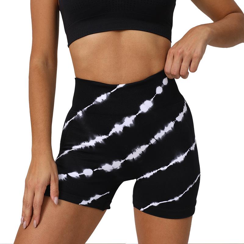Tie Dye Спортивные Беговые Бесшовные Шорты Для Йоги Летние Высокой Талией Фитнес Пуш-Ап Леггинсы Для Йоги Женская Мода Slim Fit Повседневные Леди Леггинсы Шорты 24421