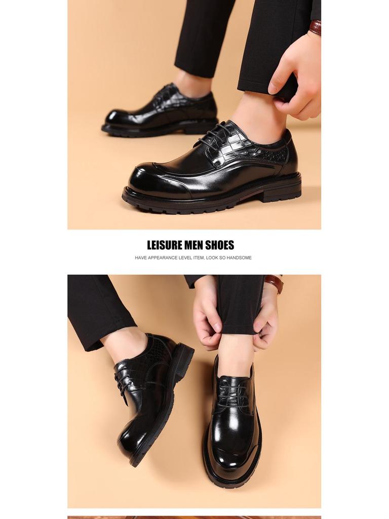 Мужские туфли из натуральной кожи - Осень/Зима, Повседневный стиль, Толстая подошва, Коровья кожа, Стиль для работы.