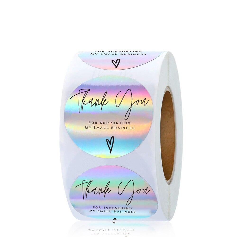 100-500 шт. 1 дюйм, спасибо за поддержку моего малого бизнеса, наклейки, радужные лазерные наклейки для канцелярских товаров, упаковочные коробки, этикетки