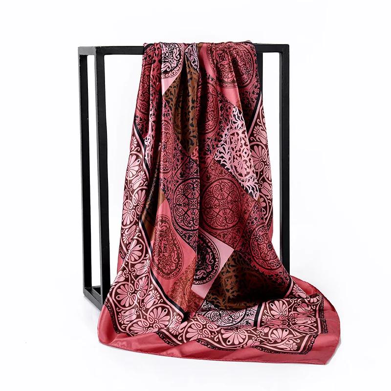 90cm Square Shawls Women Hijab Scarf For Hair Fashion Print Kerchief Neck Scarves Female Silk Satin Bag Scarfs For Ladies Banada