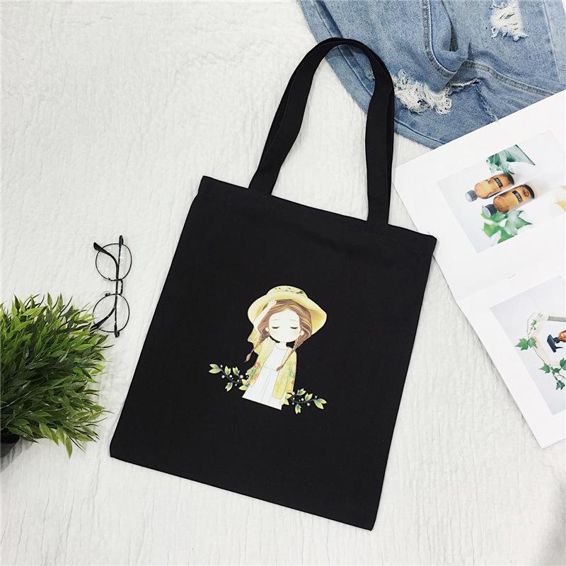 Cartoon Canvas Bag Women's Shoulder New Student Literary Printed Cloth Bag Handbag Simple Large-capacity Shopping Bag