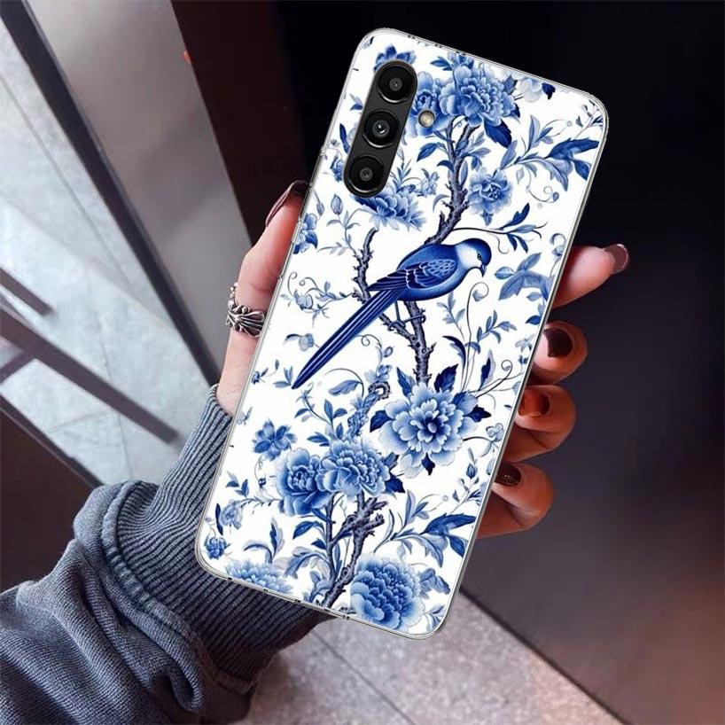Blue And White Porcelain Phone Case For Samsung Galaxy A17 A16 A15 A14 A13 A57 A56 A55 A54 A53 A37 A36 A35 A34 A33 A26 A25 A24 A