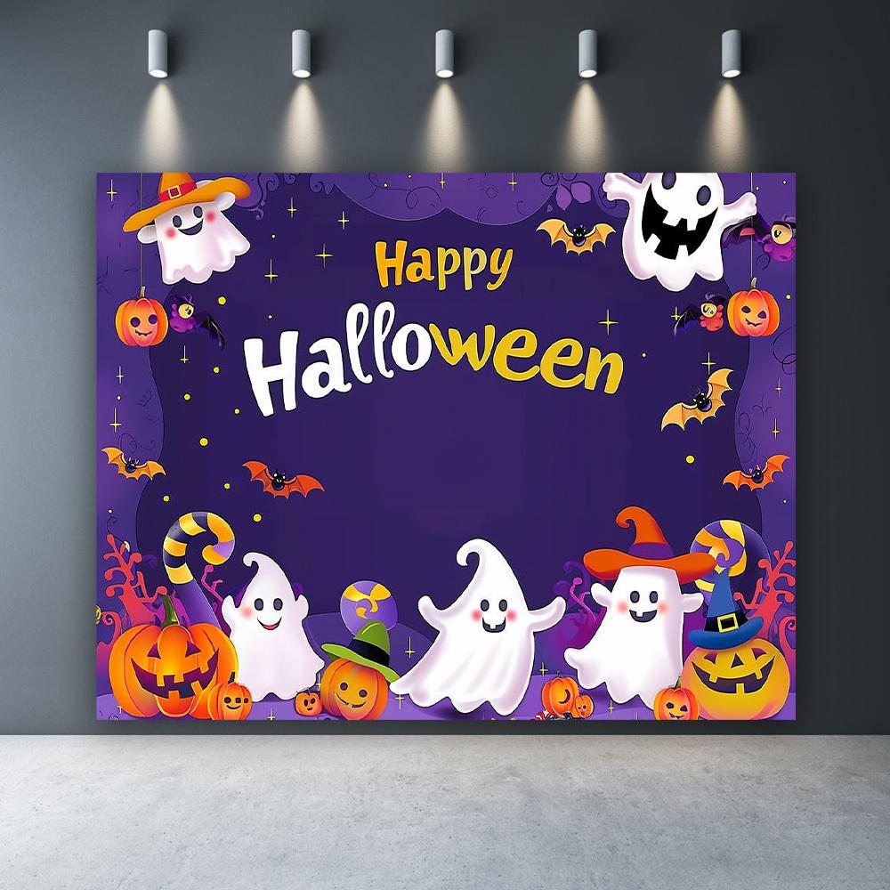 Halloween background image - Cartoon Halloween photo background - Pumpkin moon photography background - Happy Halloween party