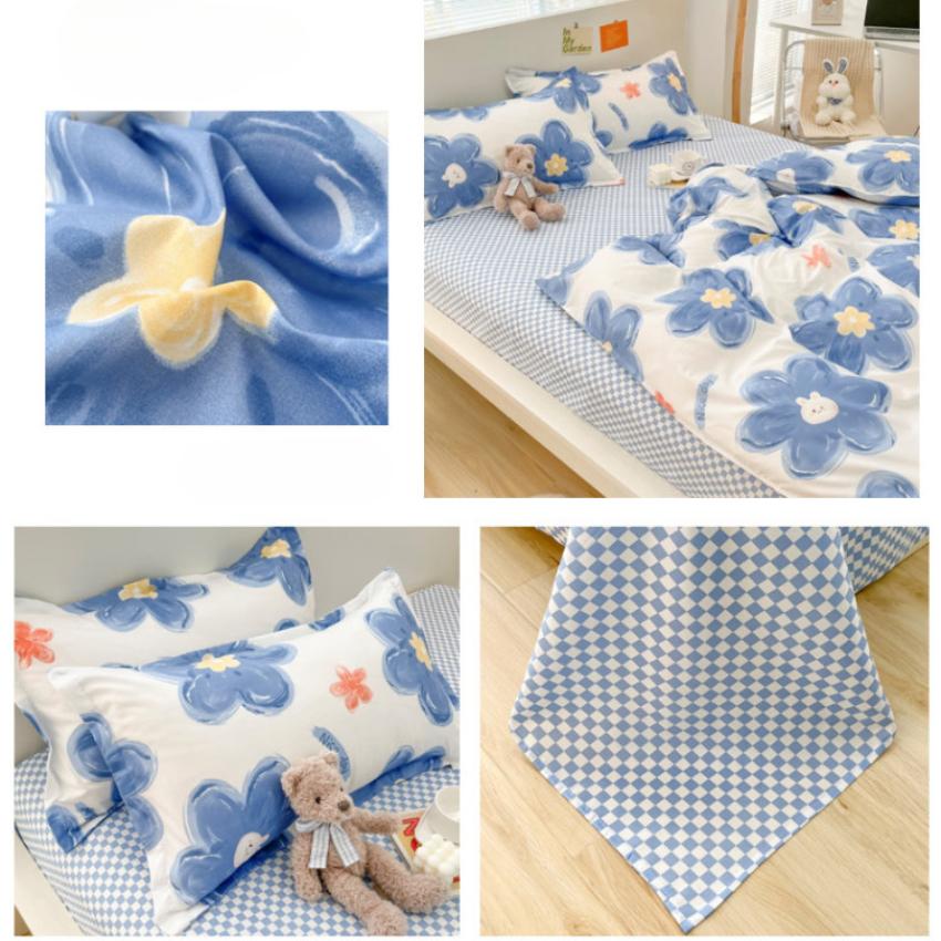 Небольшой свежий комплект из четырех предметов с плотным матовым принтом четырех сезонов и комплект постельного белья из трех предметов, пододеяльник