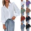 Women's Fashion V Neck Solid Color Long Sleeve Pocket Shirt Women