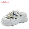 Fashion Aphixta Luxury Pearl Dimonds Flowers Rhinestone Platform Slippers Women Crystals Slides Women Shoes Wedge String Bead Slides