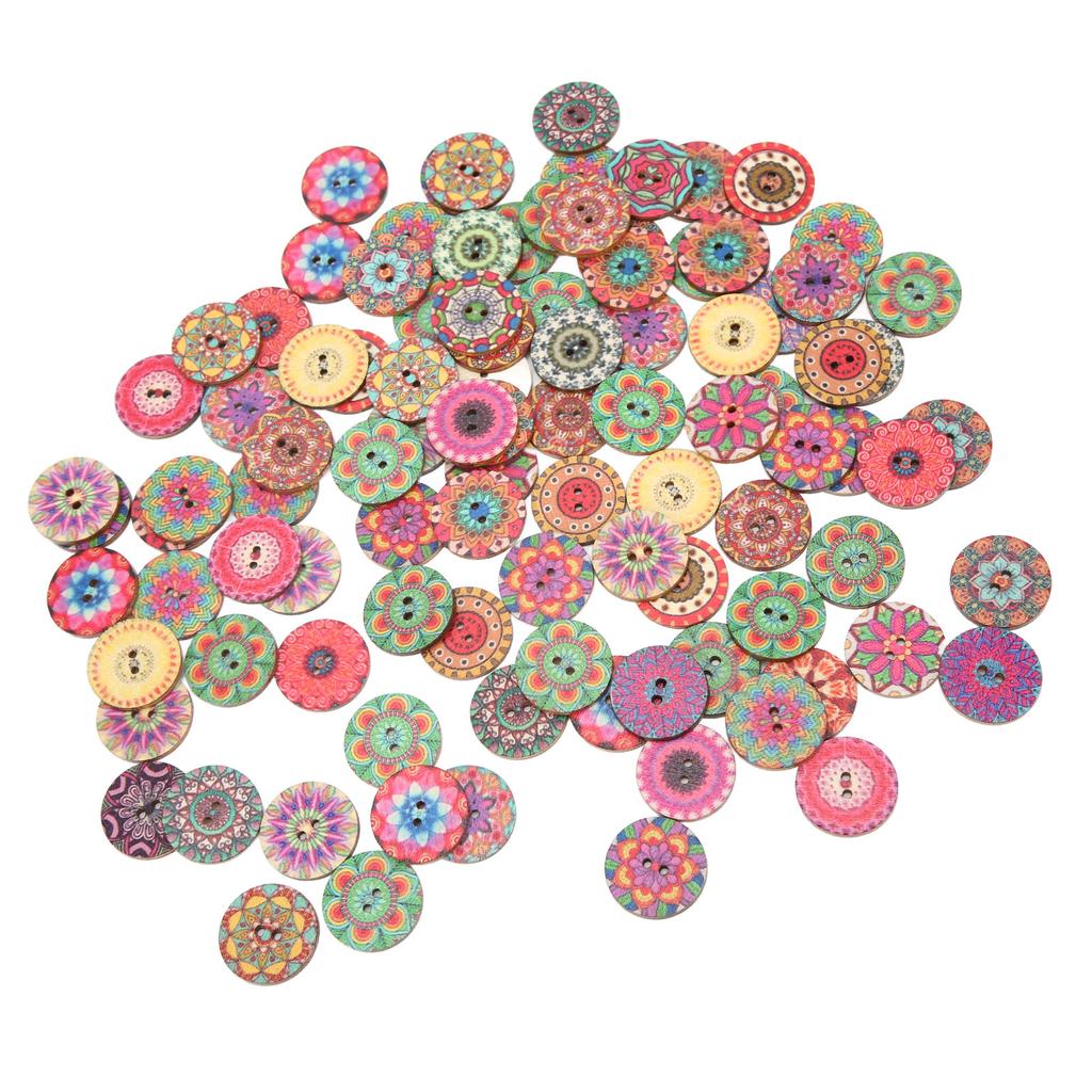 100 шт. деревянных пуговиц с ретро-цветочным узором, прочные 25 мм, аксессуары для самостоятельного шитья и рукоделия