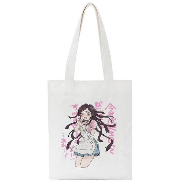 Милая женская парусиновая сумка с принтом Mikan Tsumiki, повседневная женская сумка большой вместимости Ulzzang с героями мультфильмов, 2021, сумки на плечо в стиле Харадзюку
